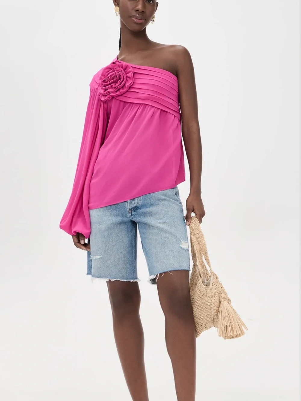 FARM Rio Pink Rose One Shoulder Blouse